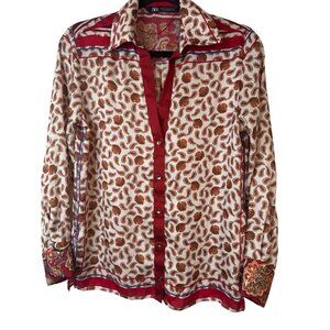 Zara XS Paisley Print Button-Up Blouse